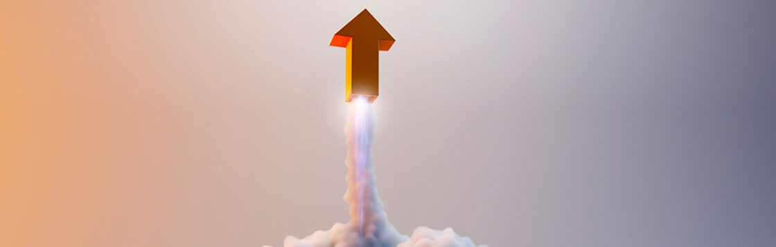 Rocket Arrow Soaring Upwards from a Cloud of Smoke