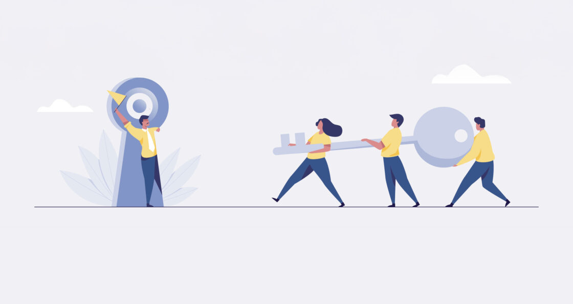 Team carrying a large key clipart