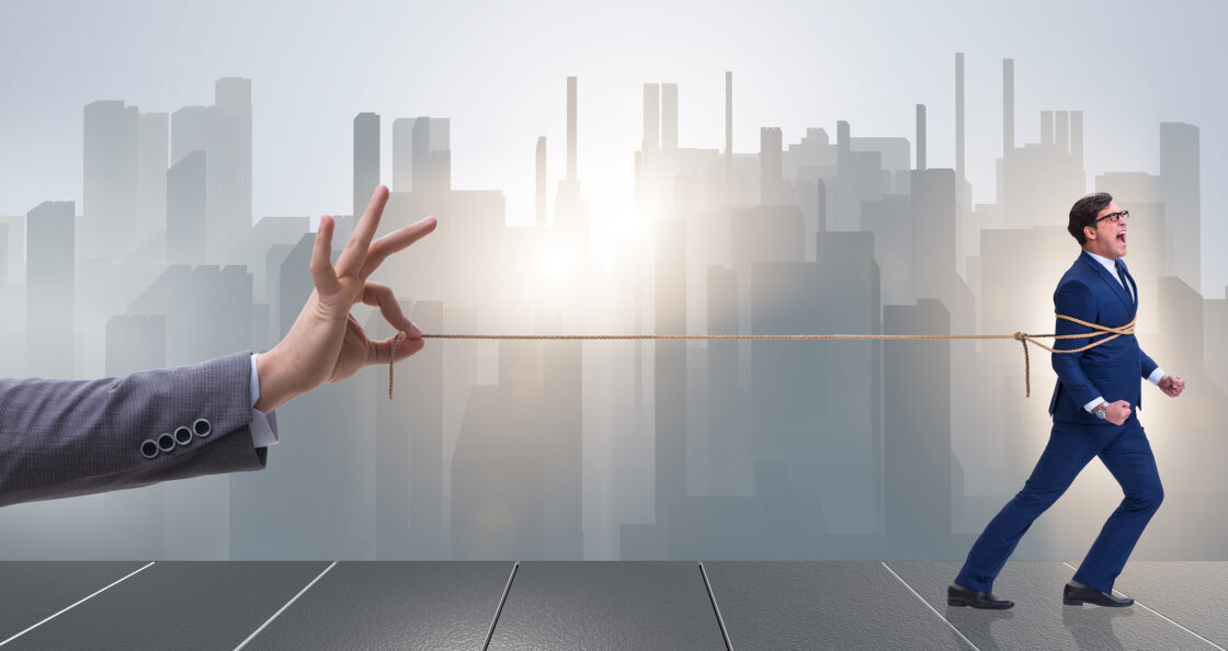 Hand holding string tied around sales representative