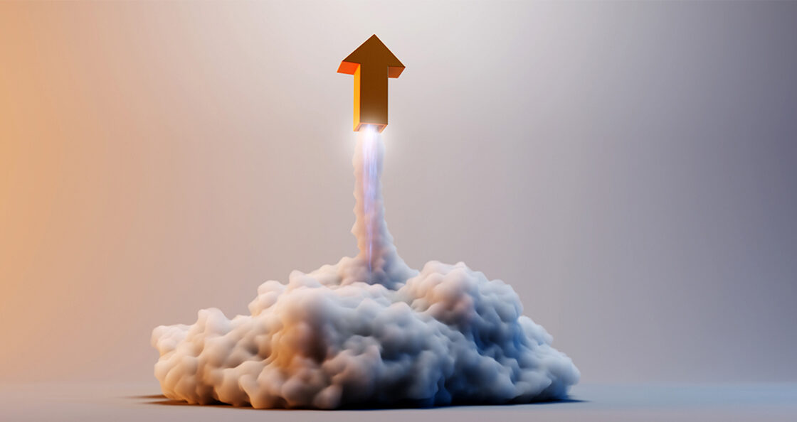 Rocket Arrow Soaring Upwards from a Cloud of Smoke