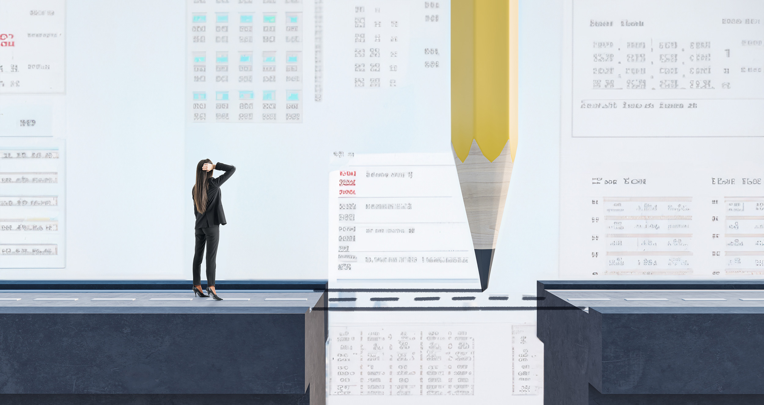woman scratching her head while analyzing data
