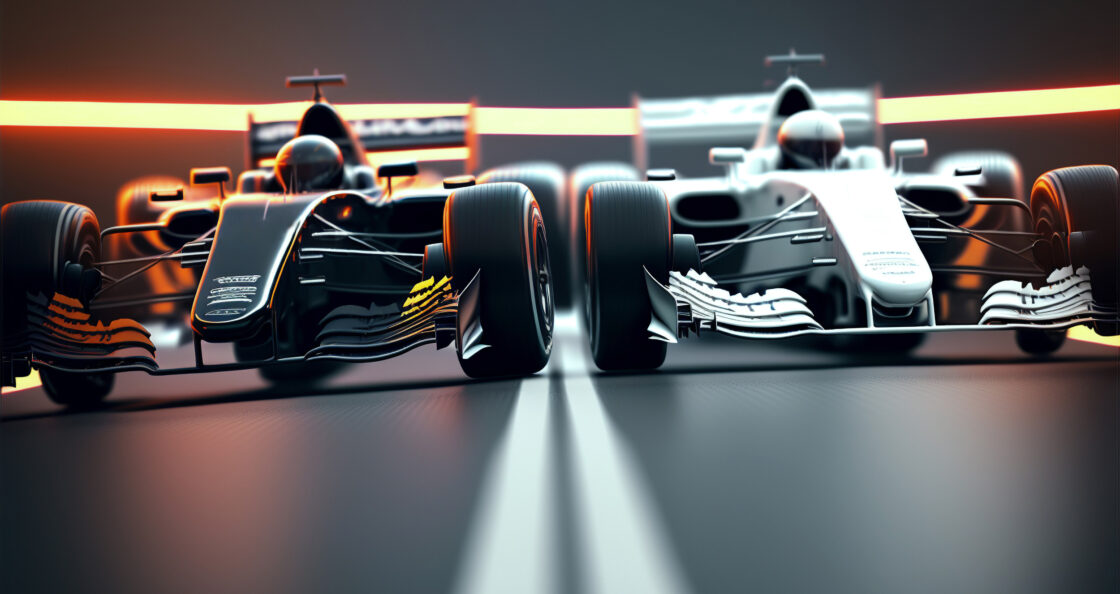 Two track racecars next to eachother