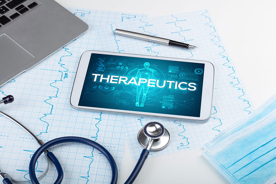 Cell phone with Therapeutics in white text