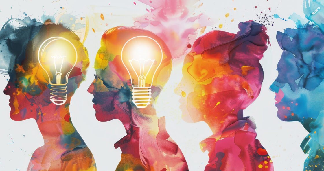 Diversity colorful lightbulb line of people