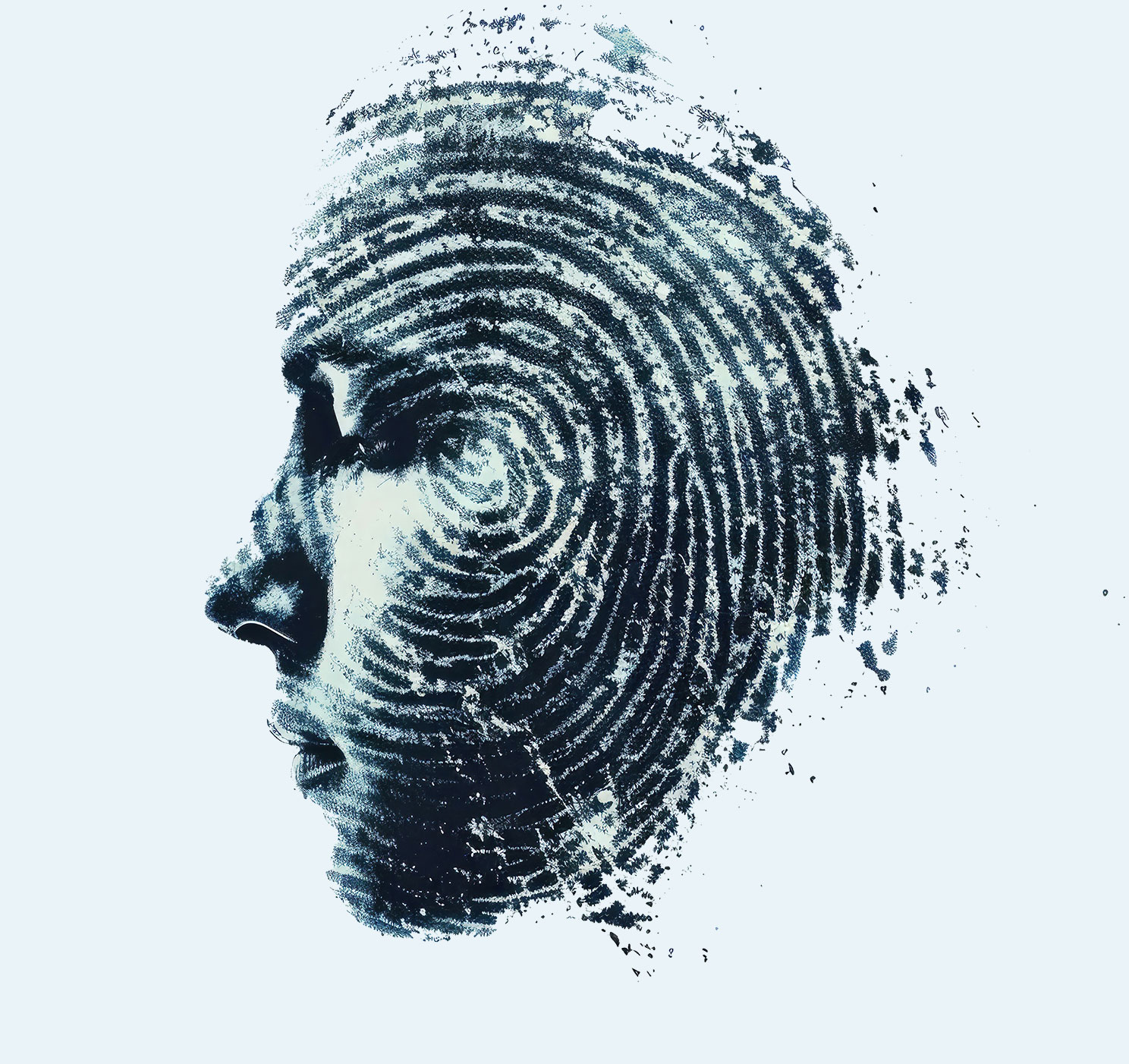 Face profile with fingerprint overlay