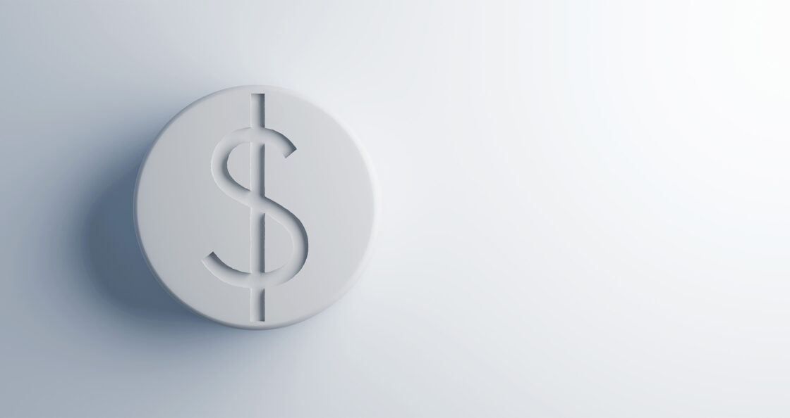 Dollar sign on top of round white pill