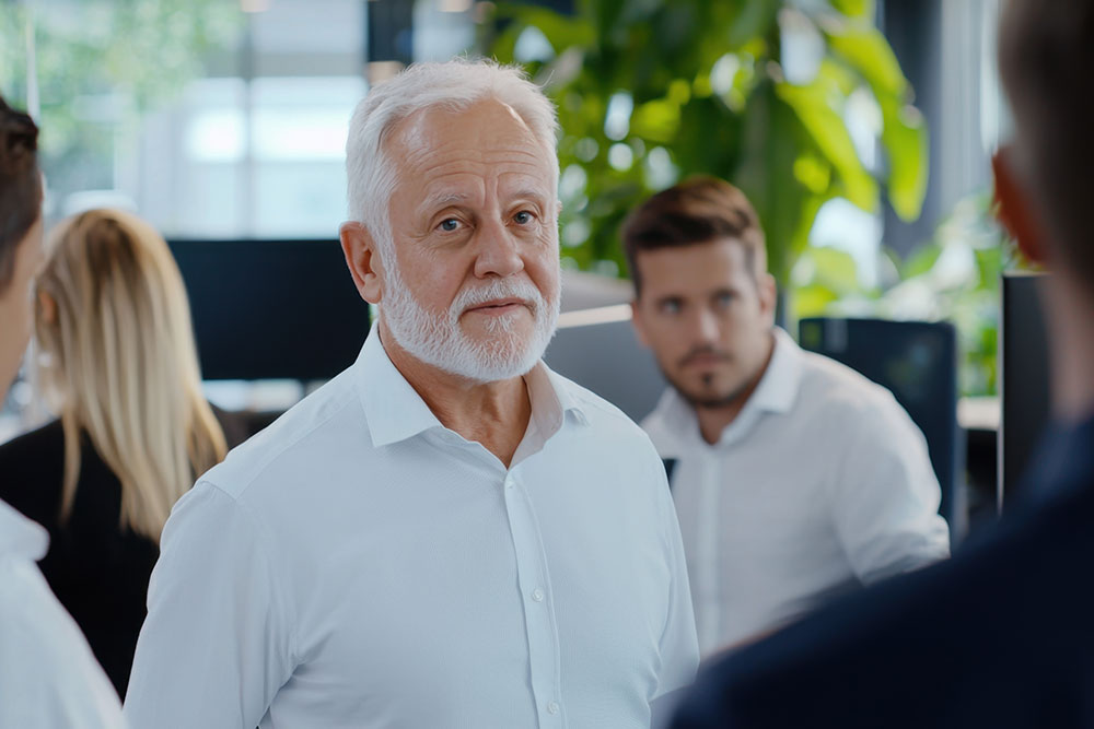 man engaging with colleague